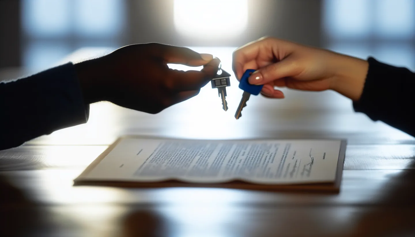 Exchanging keys over a signed property deed at closing