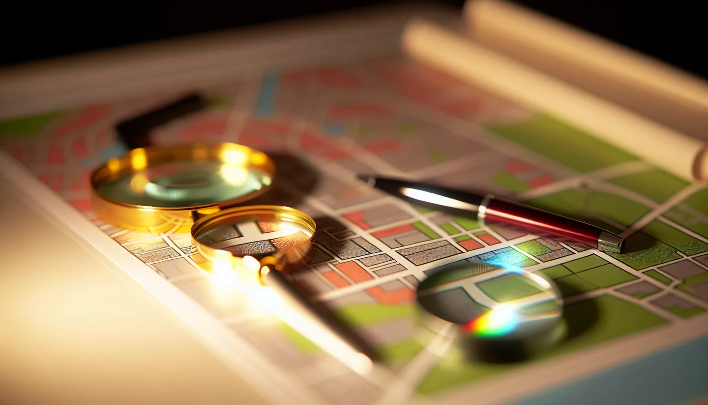 Property survey map and magnifying glass on a table