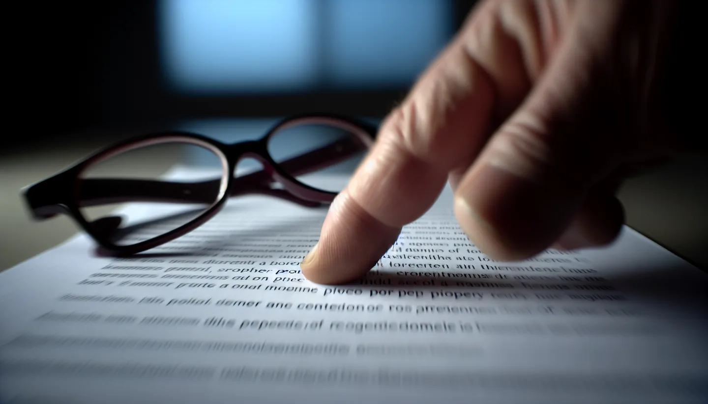 Hand pointing to a clause on a real estate contract