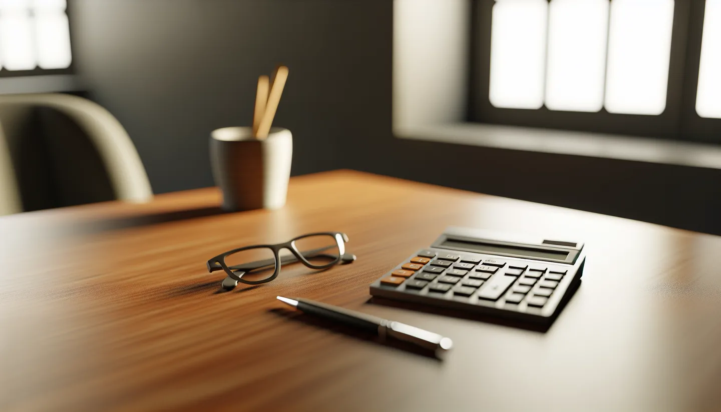Calculator and property tax forms on a desk for selling land