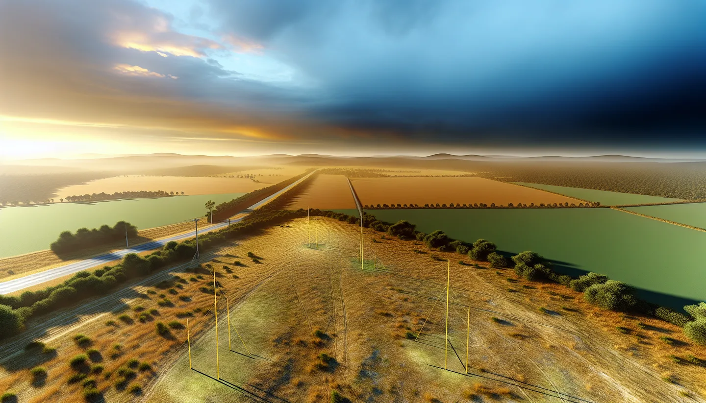 Rural property with survey stakes along a county road